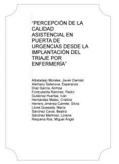 “PERCEPCIÓN DE LA CALIDAD ASISTENCIAL EN PUERTA DE URGENCIAS DESDE LA IMPLANTACIÓN DEL TRIAJE POR ENFERMERÍA”